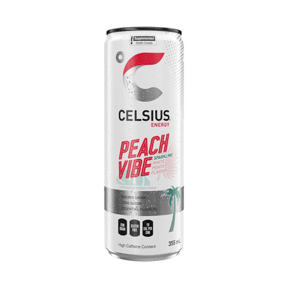 CELSIUS Sparkling Peach Vibe, Zero Sugar Energy Drink, 355ml (Pack of 12)