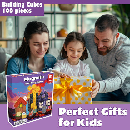 100pcs Magnetic Blocks with LED Lights,Volcano Building Cubes Set, Creative Sensory and STEM Toy for Kids Boys Girls Aged 3 4 5 6 7 8 9 10 11 12, Magnet Tiles Christmas Birthday Gifts for Ages 3+ 🍁 All In One Marketplace Canada