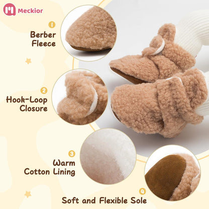 Meckior Infant Baby Girls Boys Fleece Booties Winter Non-Skid Soft Sole Warm Cozy Shoes with Grippers Newborn Toddler First Walkers Slipper 🍁 All In One Marketplace Canada