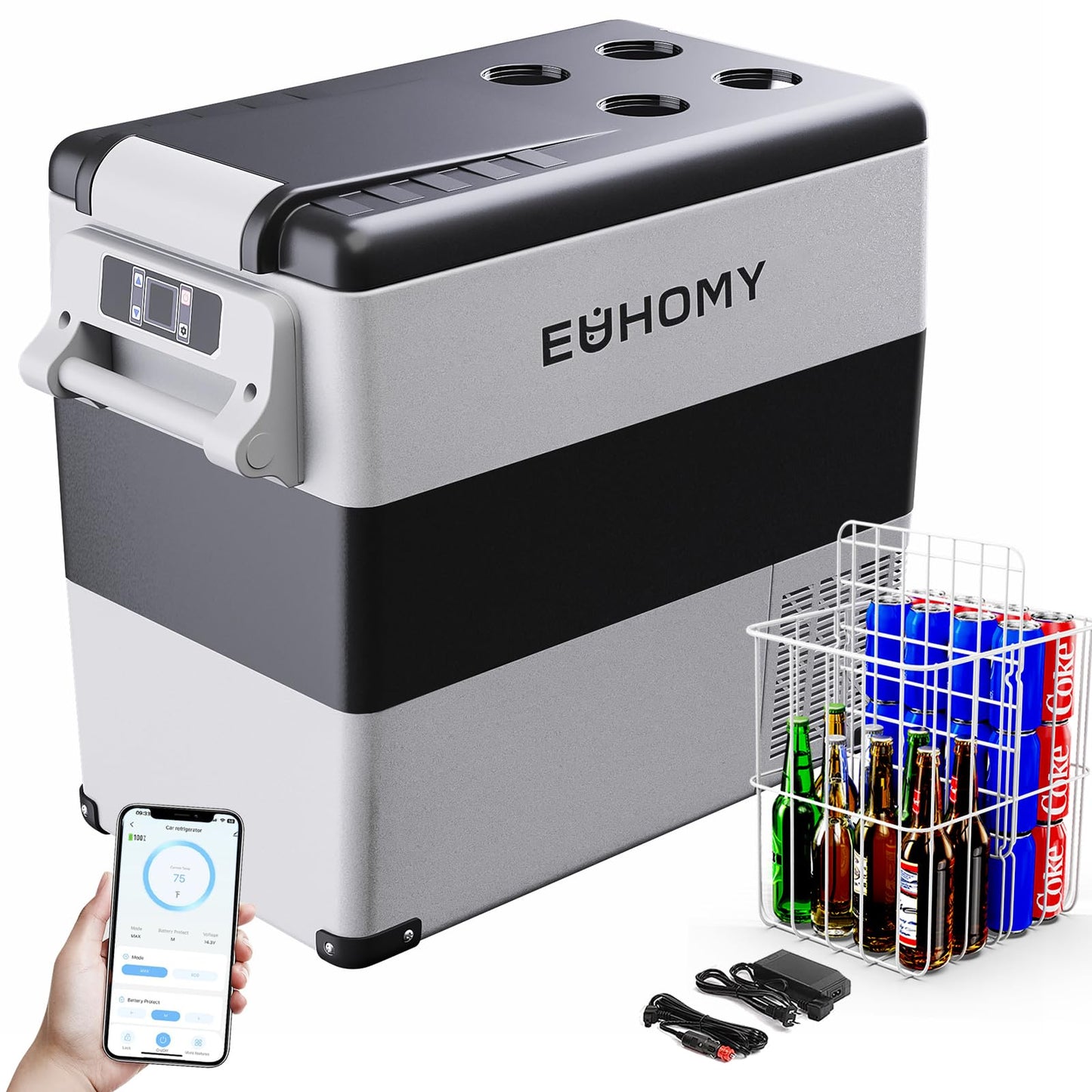EUHOMY 12 Volt Refrigerator, 60QT(55L) Electric Cooler, 12V Fridge APP Control, 12V Cooler -4℉~68℉, Portable Freezer 12/24V DC 110-240V AC for Camping, Travel, Truck, Home 🍁 All In One Marketplace Canada