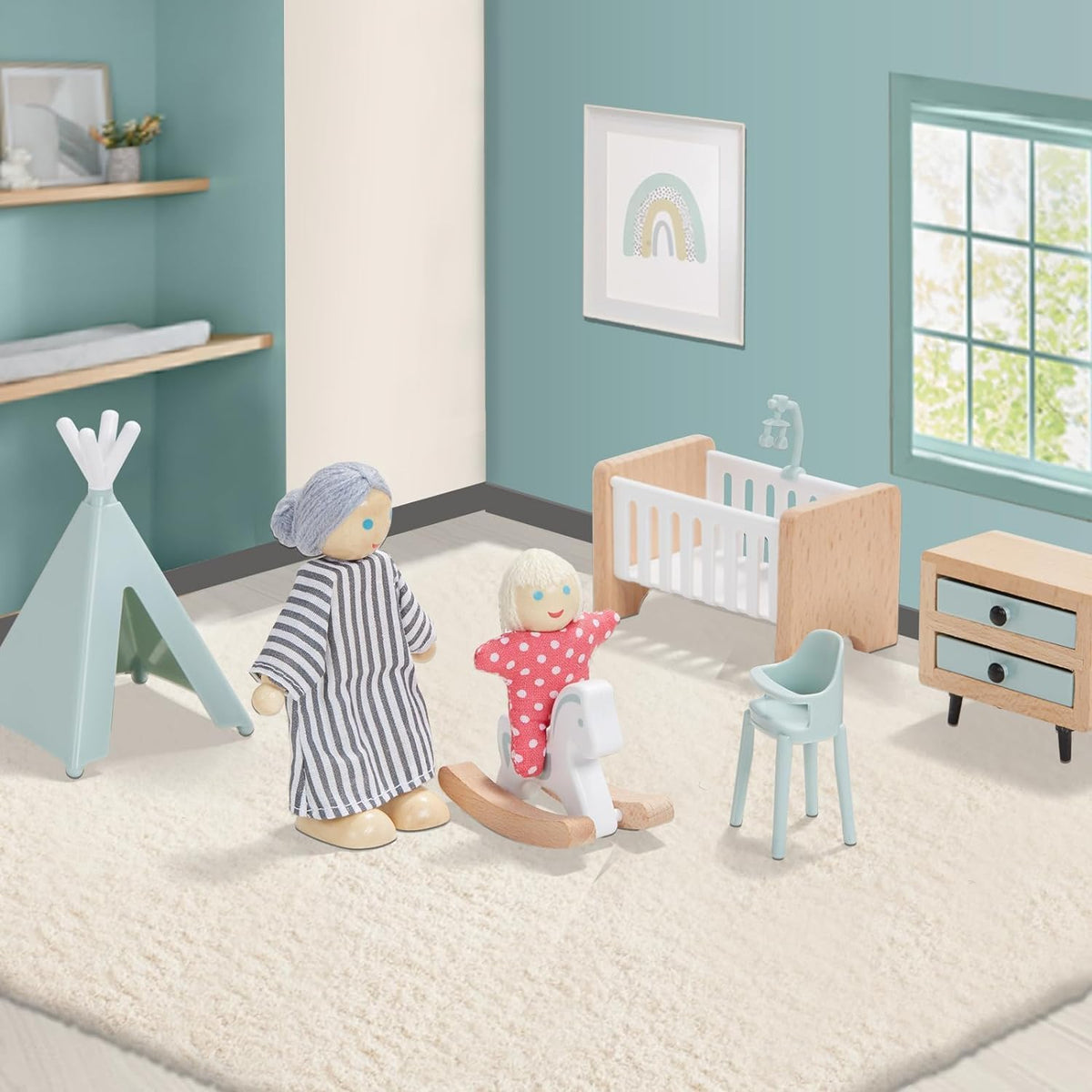 Giant bean 36pcs Wooden Dollhouse Furniture Set 5 Rooms 4 Family Dolls 🍁 All In One Marketplace Canada