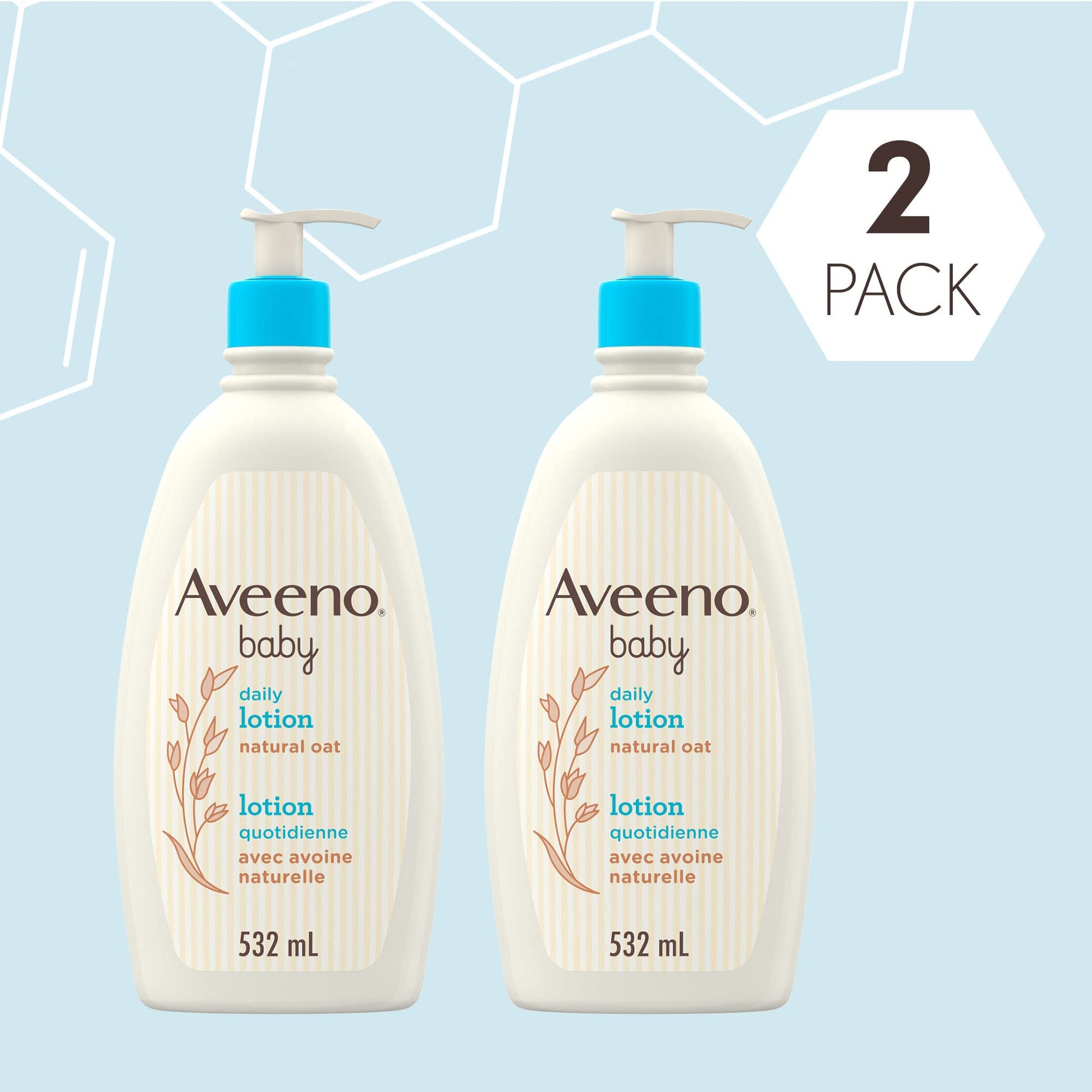 Aveeno Baby Lotion, Daily Moisturizing Cream for Sensitive Skin, Natural oat, Fragrance Free, Paraben Free, Pack of 2 (1064 ml Total) - Available at All In One Marketplace Canada