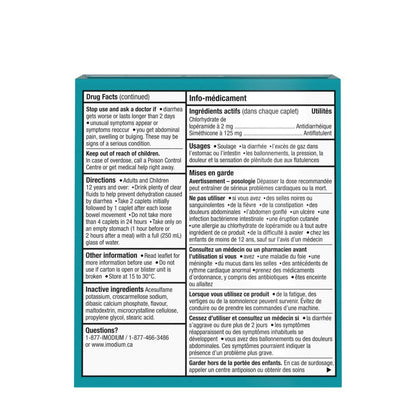 Imodium Complete Antidiarrheal and Gas Relief Caplets with Loperamide Hydrochloride, Simethicone, 40 Ct - Available at All In One Marketplace Canada