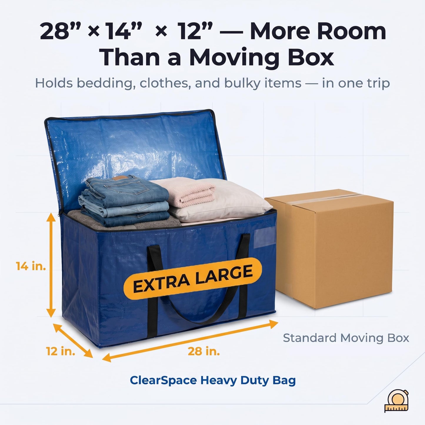 ClearSpace Heavy Duty Moving Bags or Storage Bag, 6 Pack – Large Moving Boxes with Backpack Straps, Zippers & Handles – Perfect for College Dorm, Traveling, Camping, Christmas Decorations - Available at All In One Marketplace Canada