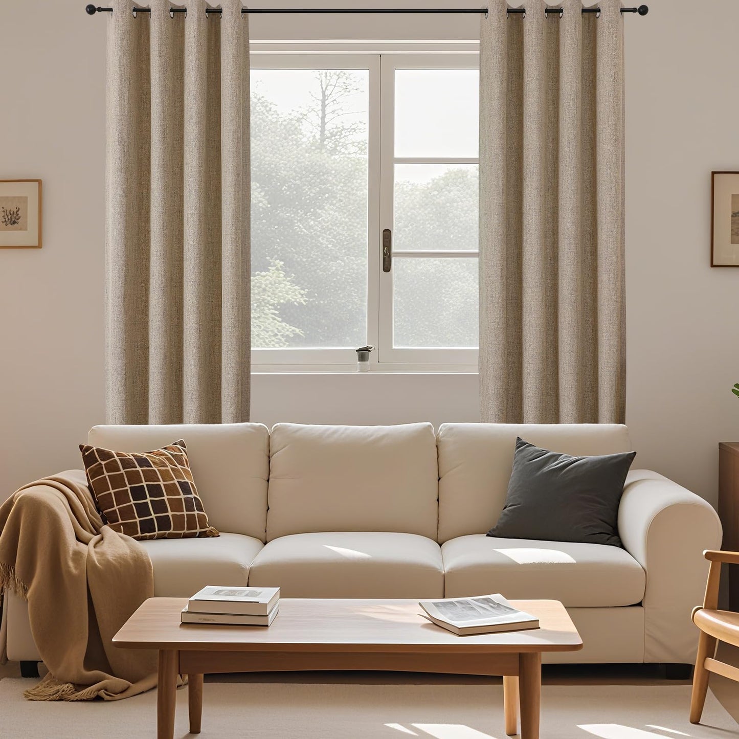 CUCRAF 100% Blackout Window Curtains 84 inches Long 2 Panels Set, Faux Linen Look Thermal Insulated Grommet Drapes, Room Darkening Curtain for Bedroom Living Room(W52 x L84 Inch, Light Khaki) 🍁 All In One Marketplace Canada