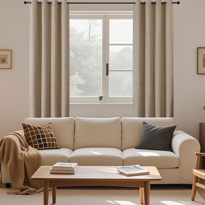 CUCRAF 100% Blackout Window Curtains 84 inches Long 2 Panels Set, Faux Linen Look Thermal Insulated Grommet Drapes, Room Darkening Curtain for Bedroom Living Room(W52 x L84 Inch, Light Khaki) 🍁 All In One Marketplace Canada