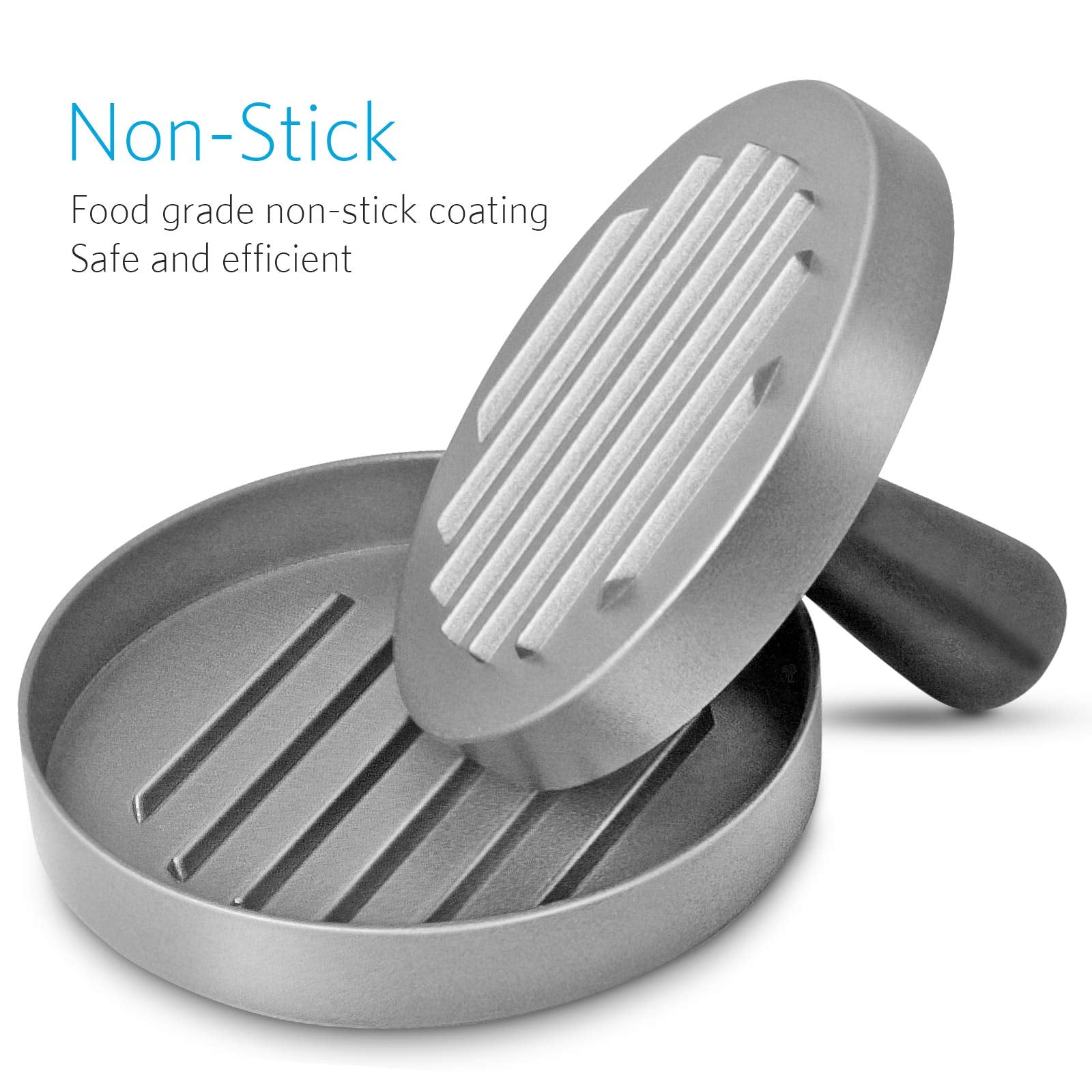 Asdirne Hamburger Press Patty Maker, Food Grade Aluminum Burger Press with ABS Handle, Non-Stick, Easy to Clean, with 50 Pcs Wax Patty Paper, 4.6" Diameter and 0.7" Depth - Available at All In One Marketplace Canada