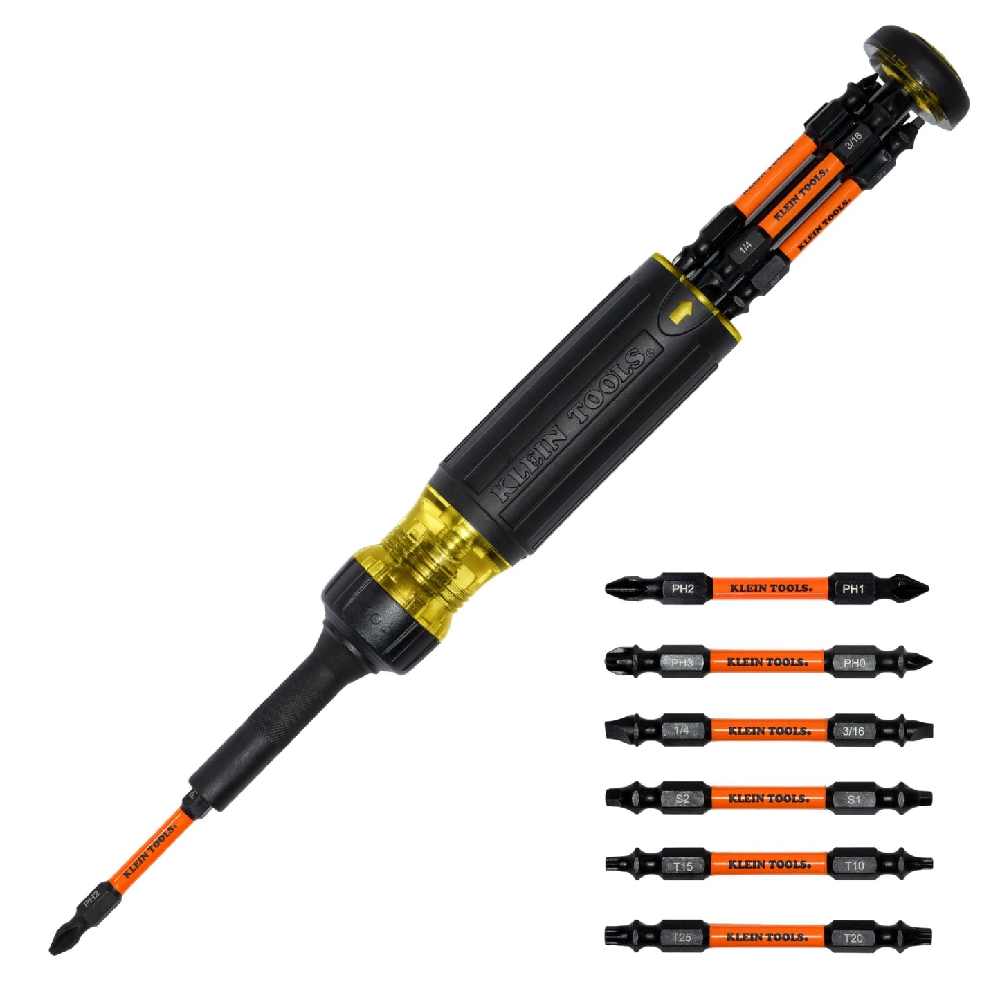Klein Tools 32313HD 13-in-1 Multi-bit Ratcheting Screwdriver, Double-Ended Impact Bit Set, 12 Impact Driver Bits and 1/4-Inch Nut Driver KLEIN TOOLS