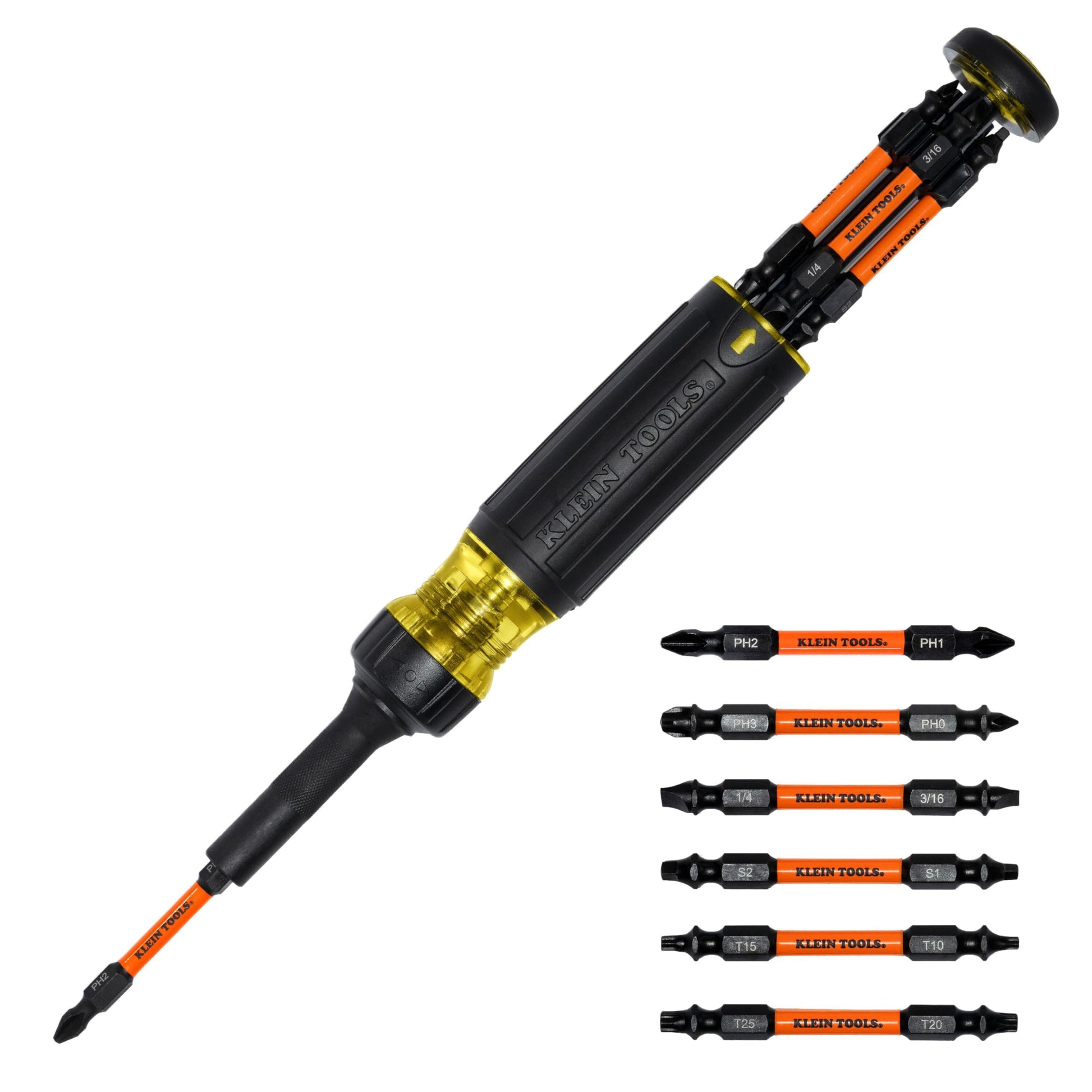 Klein Tools 32313HD 13-in-1 Multi-bit Ratcheting Screwdriver, Double-Ended Impact Bit Set, 12 Impact Driver Bits and 1/4-Inch Nut Driver KLEIN TOOLS