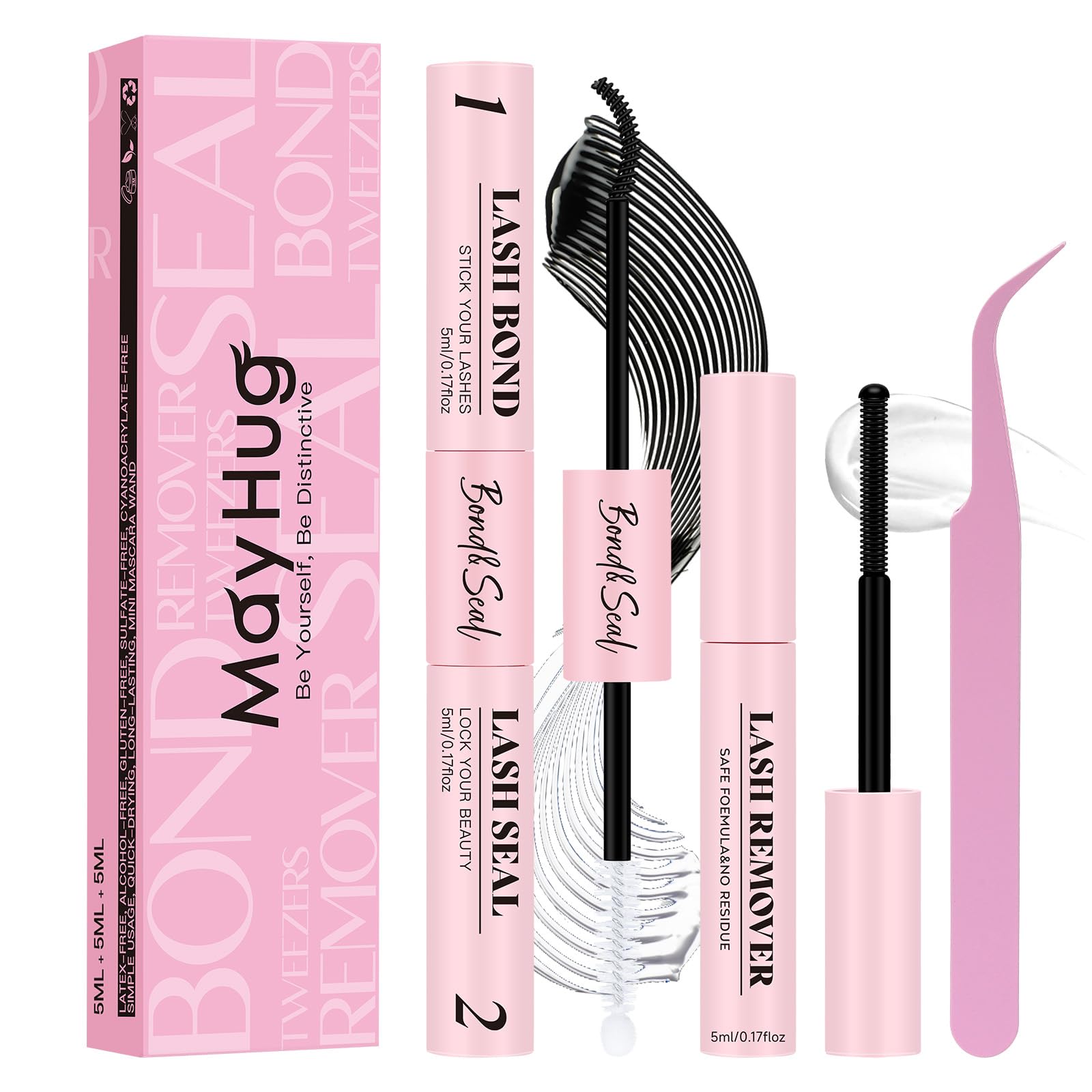 Mayhug Lash Cluster Glue Waterproof Lash Bond and Seal Kit with Lash Glue Remover and Tweezers Long-Lasting For DIY Eyelash Extension At Home Use Beginners Friendly Kit 4-in-1 - Available at All In One Marketplace Canada