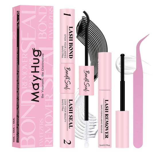 Mayhug Lash Cluster Glue Waterproof Lash Bond and Seal Kit with Lash Glue Remover and Tweezers Long-Lasting For DIY Eyelash Extension At Home Use Beginners Friendly Kit 4-in-1 - Available at All In One Marketplace Canada