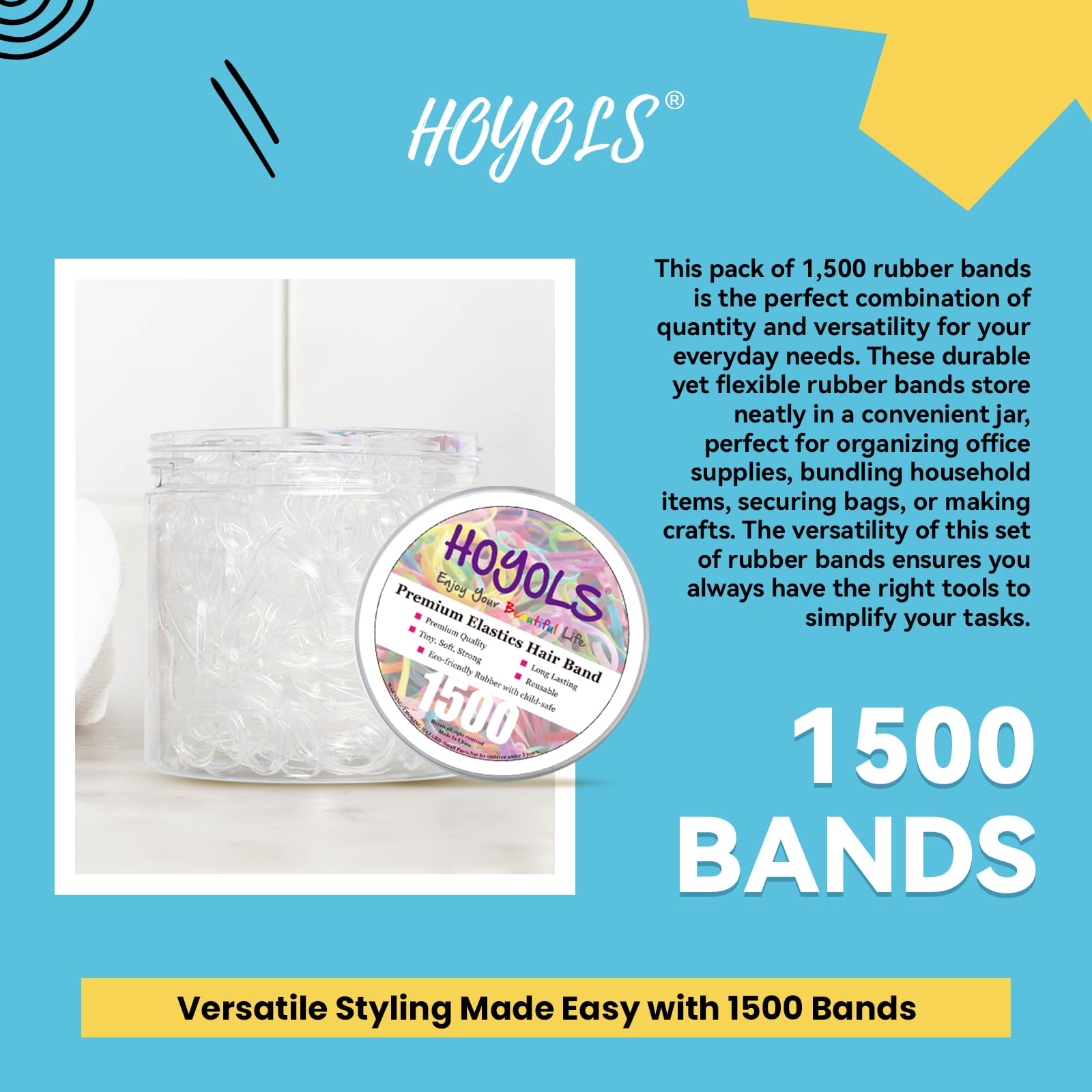 Hoyols Clear Hair Elastics 1500pcs, Strong Hold Small Mini Rubber Bands, No Damage No Crease Ponytail & Braids for Kids, Thick & Durable - Available at All In One Marketplace Canada
