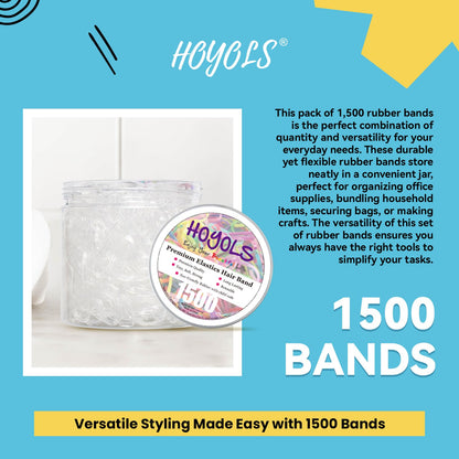 Hoyols Clear Hair Elastics 1500pcs, Strong Hold Small Mini Rubber Bands, No Damage No Crease Ponytail & Braids for Kids, Thick & Durable - Available at All In One Marketplace Canada