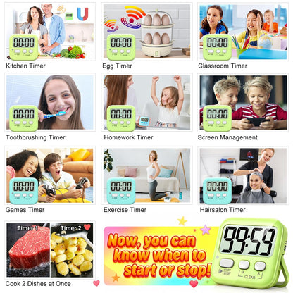 Antonki 2-Pack Kitchen Timer for Cooking, Digital Timer for Kids Teacher Study Classroom, Magnetic Countdown Minuteur for Egg Baking Oven Exercise - Battery Included