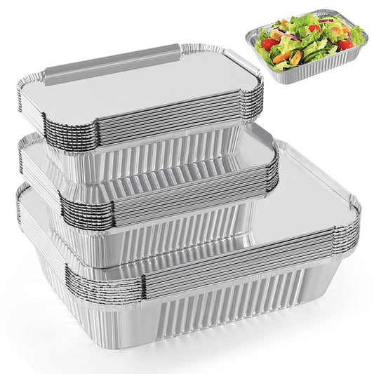 Notwoe® 30 Pack Disposable Aluminum Pans With Lids, 10x7.5 And 7.3x5.3 Square 6.9x4.3 Square Combo Set, Disposable Baking and Cake Pan. (30 Pack w/Lids) 🍁 All In One Marketplace Canada