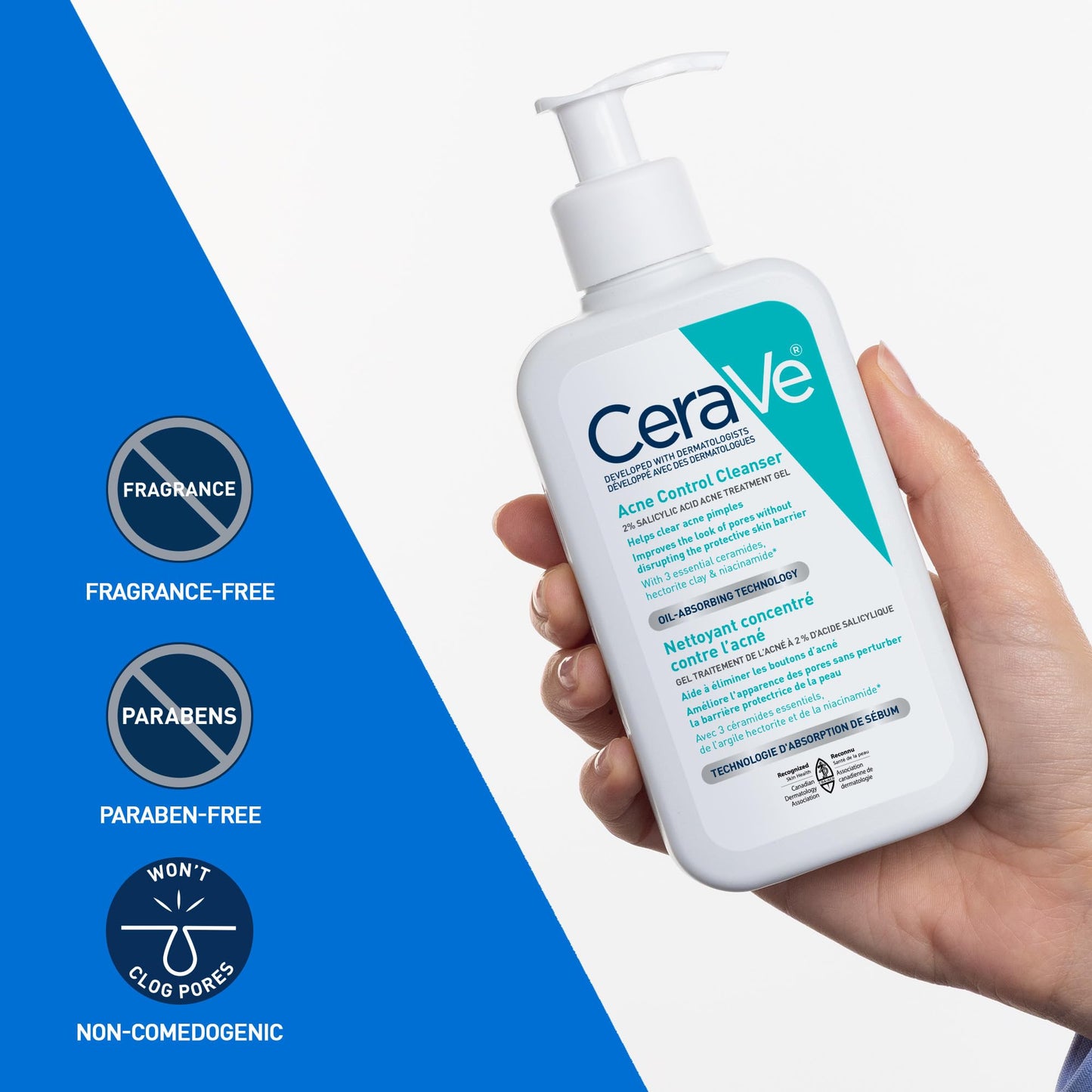 CeraVe Acne Face Wash, 2% Salicylic Acid Cleanser with Purifying Clay & Niacinamide for Oily Skin and Blackheads, Fragrance-Free, Paraben-Free & Non-Comedogenic, 473 mL