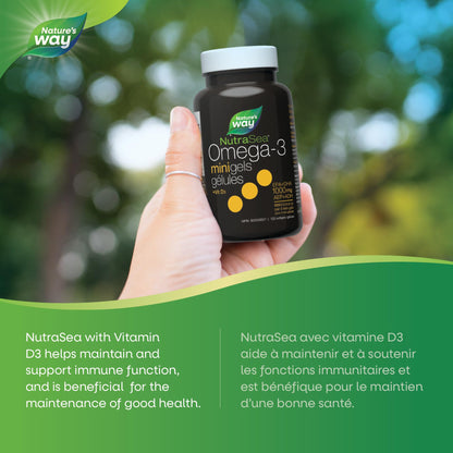 Nature's Way NutraSea Omega 3 + Vitamin D Fish Oil Mini Gels Supplement – Fresh Mint Flavour – Heart, Brain, Bone & Immune Support – 1000mg EPA & DHA + 1000IU D3, 120 Softgels - Available at All In One Marketplace Canada