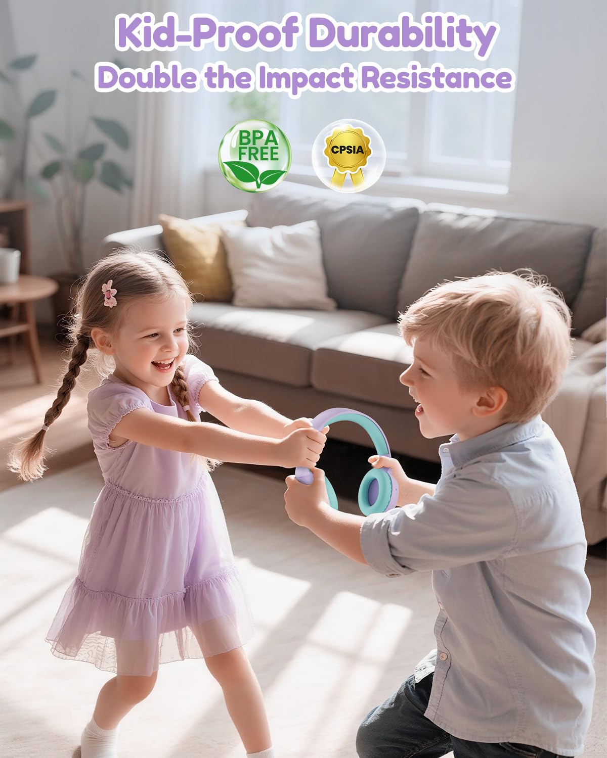acer Kids Bluetooth Headphones, 85/94dB Volume Limiter, Foldable Wireless Over-Ear Headphones for iPad, Travel, 60H Playtime, Bluetooth 6.0, Built-in Mic, Purple Green, OHR668