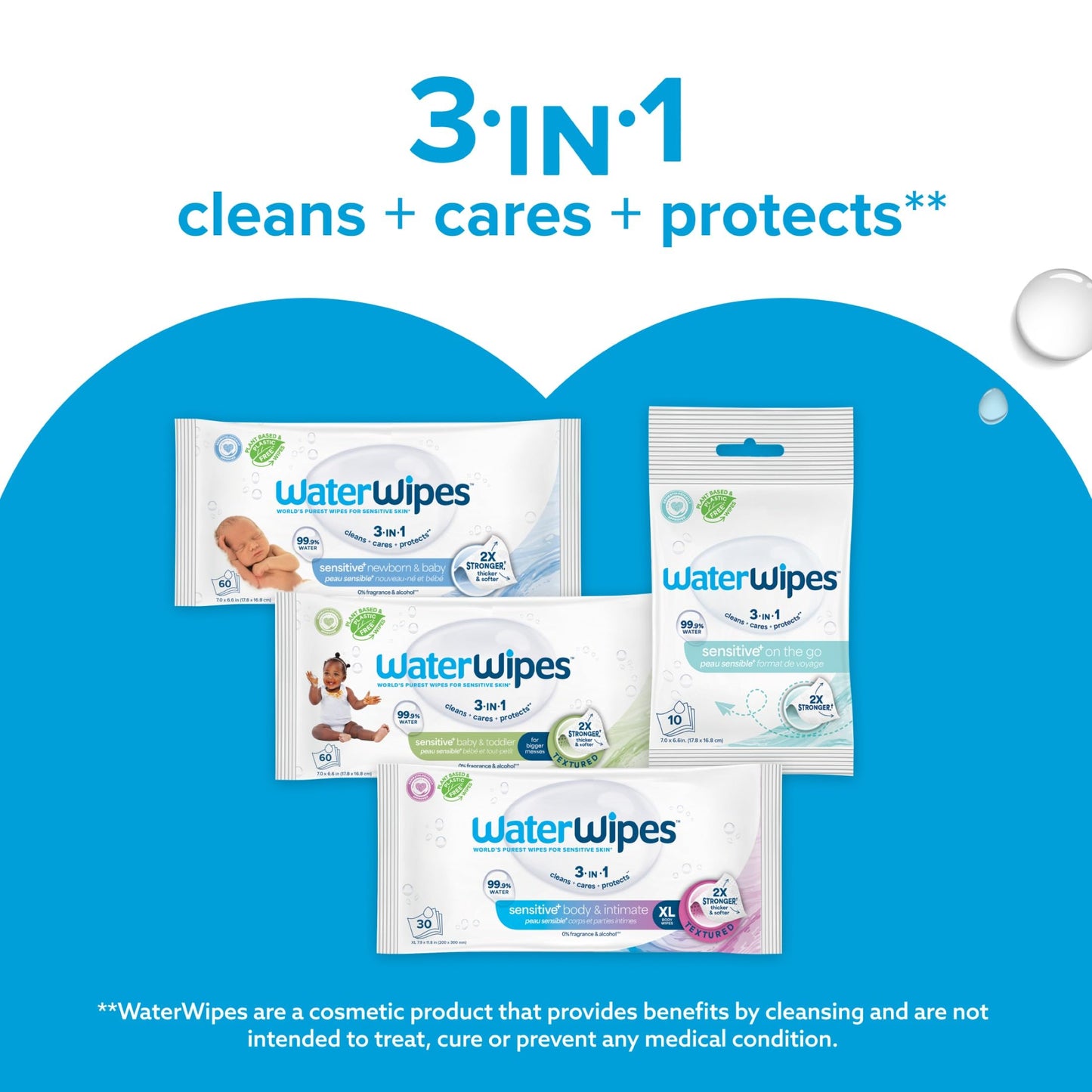 WaterWipes Lingettes Bébé Originales Sans Plastique, Lingettes à 99,9% à Base d'Eau, Sans Parfum & Hypoallergéniques pour Peau Sensible, 240 Unités (4 paquets), L'emballage Peut Varier