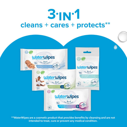 WaterWipes Lingettes Bébé Originales Sans Plastique, Lingettes à 99,9% à Base d'Eau, Sans Parfum & Hypoallergéniques pour Peau Sensible, 240 Unités (4 paquets), L'emballage Peut Varier