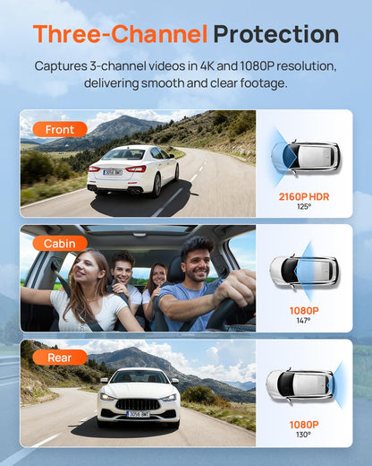 70mai 4K Dash Cam Front and Rear Inside, 3 Channel Car Dash Camera for Cars, Dashcam with GPS, Wi-Fi 6, Voice Control, Parking Monitor, Night Vision, Loop Recording, 64GB SD Card Included (T800E) - Available at All In One Marketplace Canada