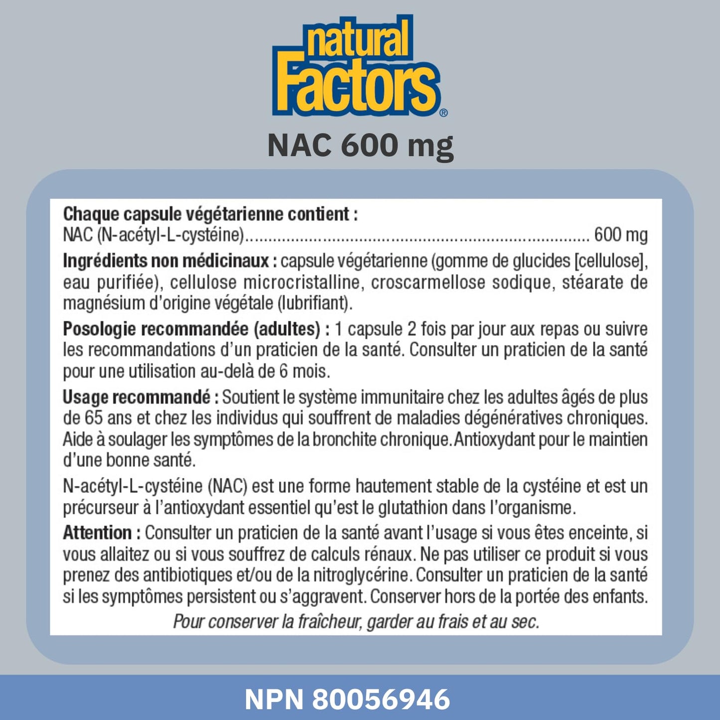 Natural Factors NAC Supplement (N-Acetyl-L-Cysteine), 600 mg, 180 Vegetarian Capsules, VALUE SIZE, Free Form Amino Acid, Helps Restore Glutathione Levels, Antioxidant Support, Proudly Canadian - Available at All In One Marketplace Canada