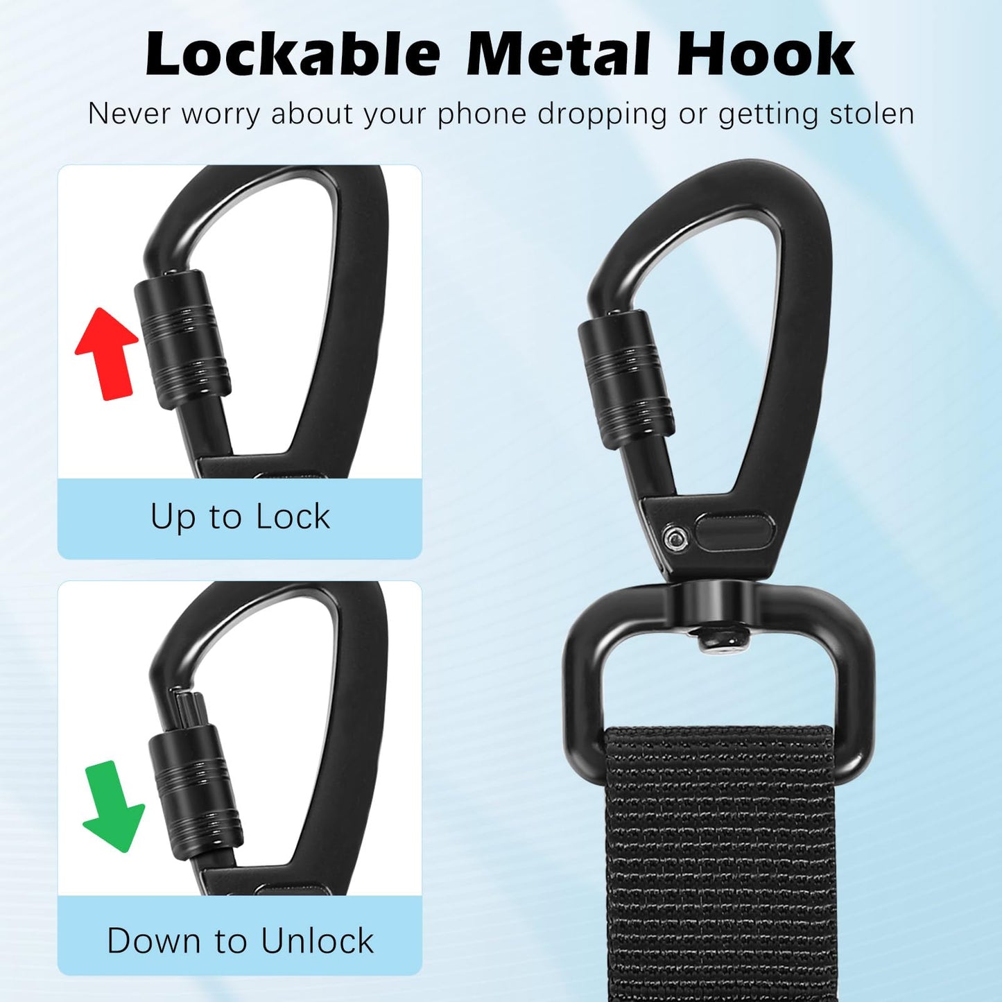 MoKo Anti-theft Phone Tether, Phone Lanyard Retractable Steel Line Cellphone Strap with Locking Carabiner and Metal 360° Tether Tab for Outdoor Skiing Hiking Climbing Fishing, Black - Available at All In One Marketplace Canada