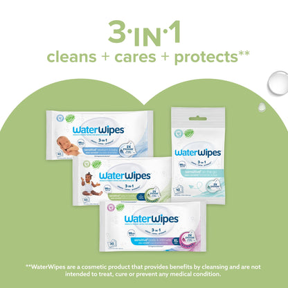 WaterWipes Sensitive+ Baby & Toddler Wipes, 3-in-1, Cares, Protects, 99.9% Water, Textured Clean, Unscented & Hypoallergenic, 540 Count (Pack of 9) 🍁 All In One Marketplace Canada