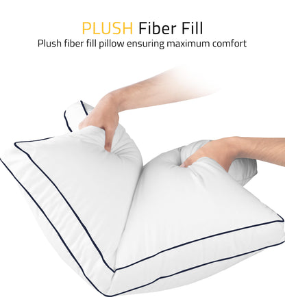 Utopia Bedding Bed Pillows for Sleeping Queen Size (Navy Hem), Set of 2, Cooling Hotel Quality, Gusseted Pillow for Back, Stomach or Side Sleepers