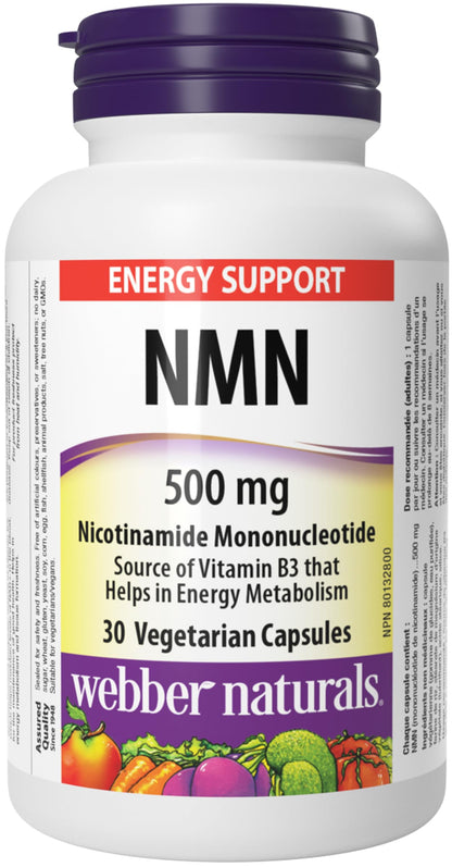 Webber Naturals NMN 500 mg (Nicotinamide Mononucleotide), 30 Capsules, Helps Maintain NAD+ Levels, Vegan Webber Naturals