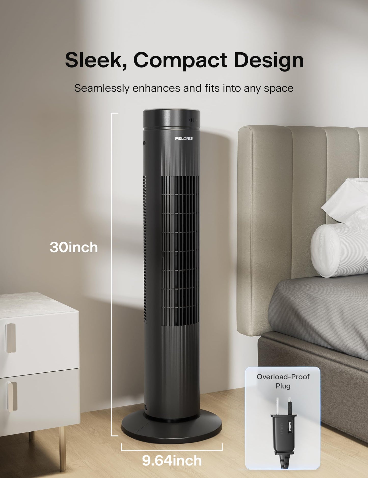 Pelonis 30-Inch Oscillating Tower Fan for Bedroom – Quiet 3-Speed Fan with Remote Control, 7-Hour Timer, 37dB Ultra-Quiet Operation – ETL Certified, Black 🍁 All In One Marketplace Canada