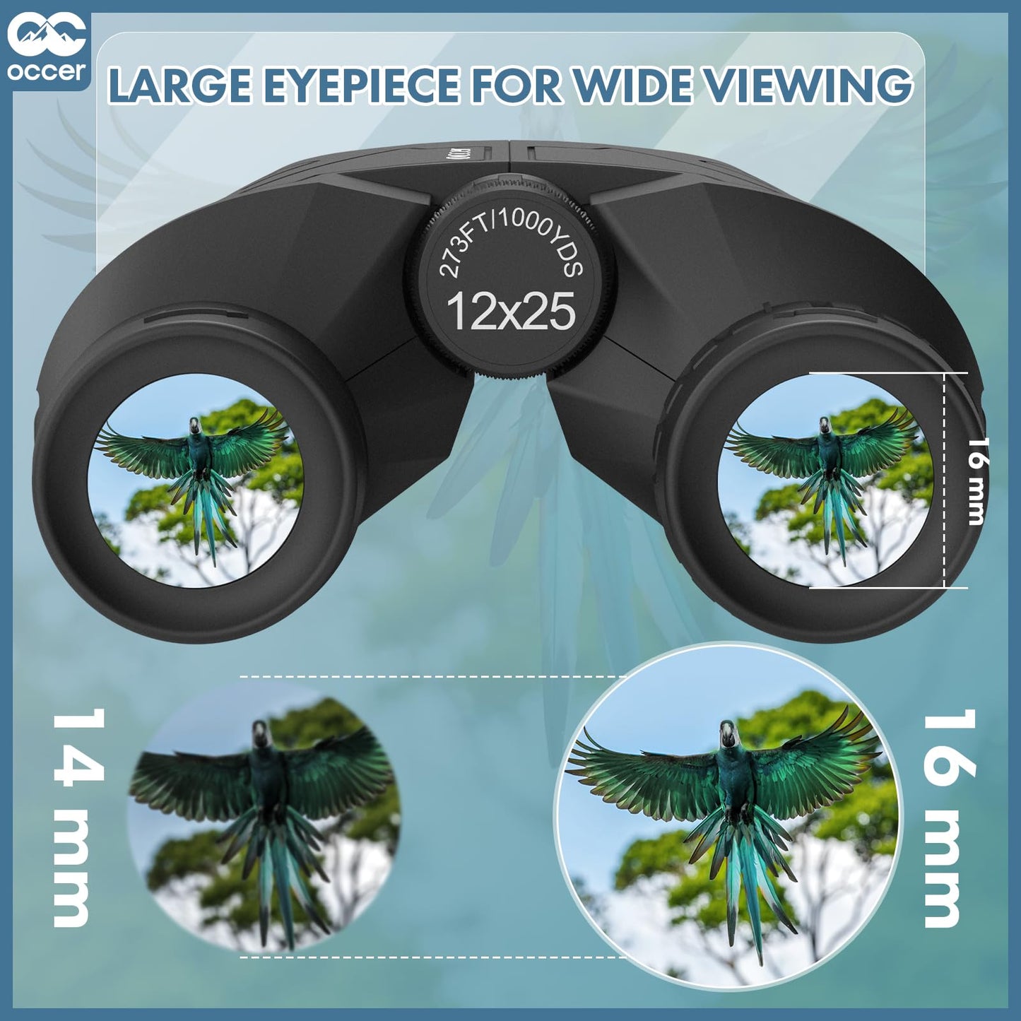Occer 12x25 Compact Binoculars for Adults Kids, Small Binoculars with Large Clear Low Light Vision,High Power Lightweight Binocular Easy Focus for Hunting, Bird Watching, Travel, Hiking,Gift for Men