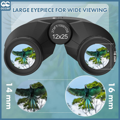 Occer 12x25 Compact Binoculars for Adults Kids, Small Binoculars with Large Clear Low Light Vision,High Power Lightweight Binocular Easy Focus for Hunting, Bird Watching, Travel, Hiking,Gift for Men