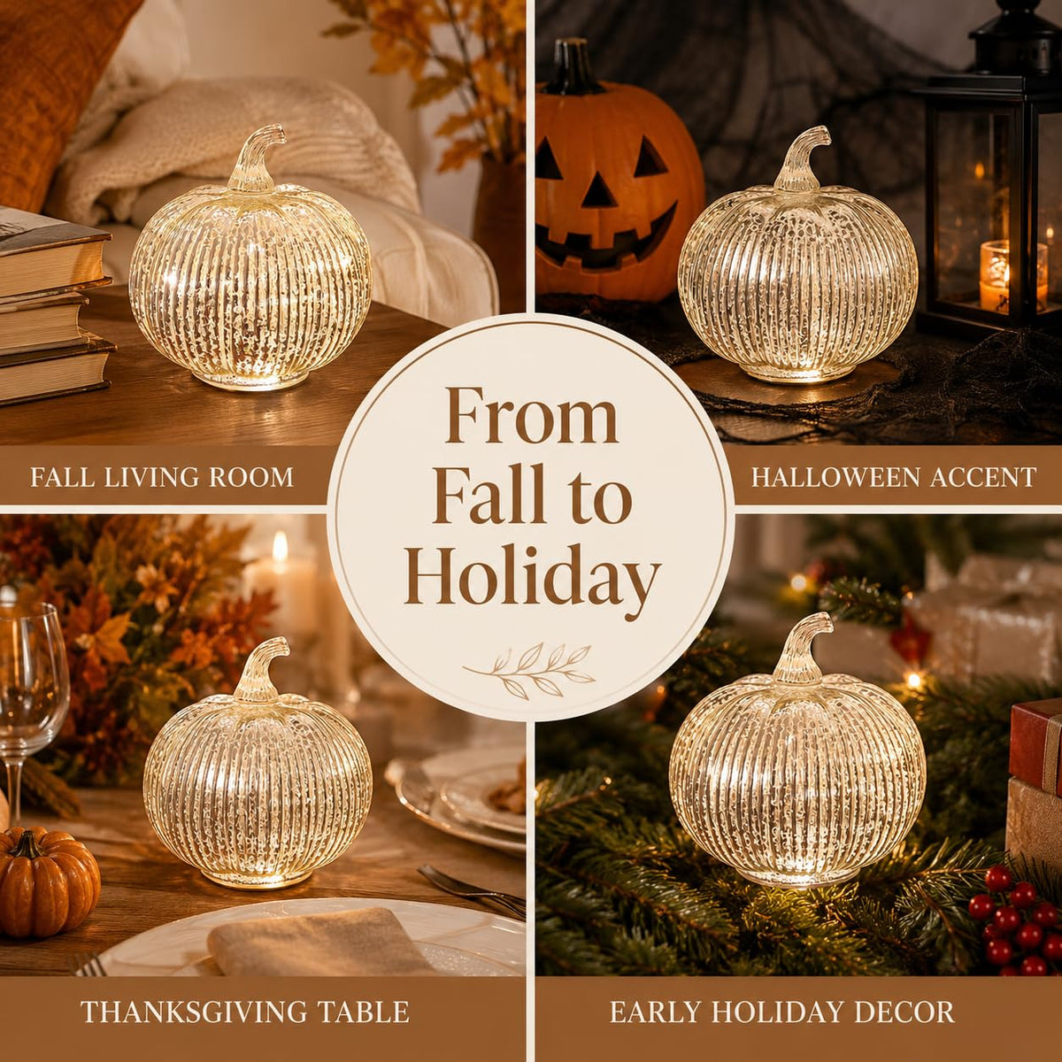 Hvfun 5.5 "(14cm) Mercury Glass Light up Pumpkin with Timer- Battery Operated Table Lamps for Festive Decoration-Thanksgiving Home Decoration Decorations (Silver) 🍁 All In One Marketplace Canada