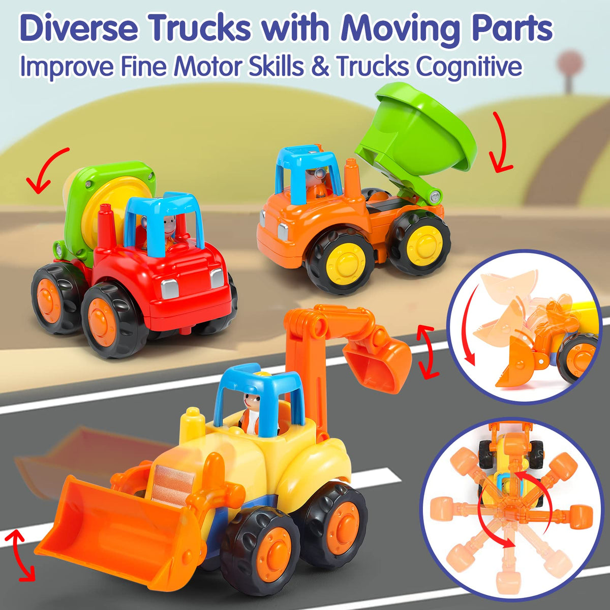 HOLA Toys for 1 2 Year Old Boys Birthday Gifts - 4 PCS Push and Go Trucks, 4WD Friction Power Car Toddler Toys Early Educational Baby Toy 12-18 Months Christmas Easter Stocking Stuffers 🍁 All In One Marketplace Canada