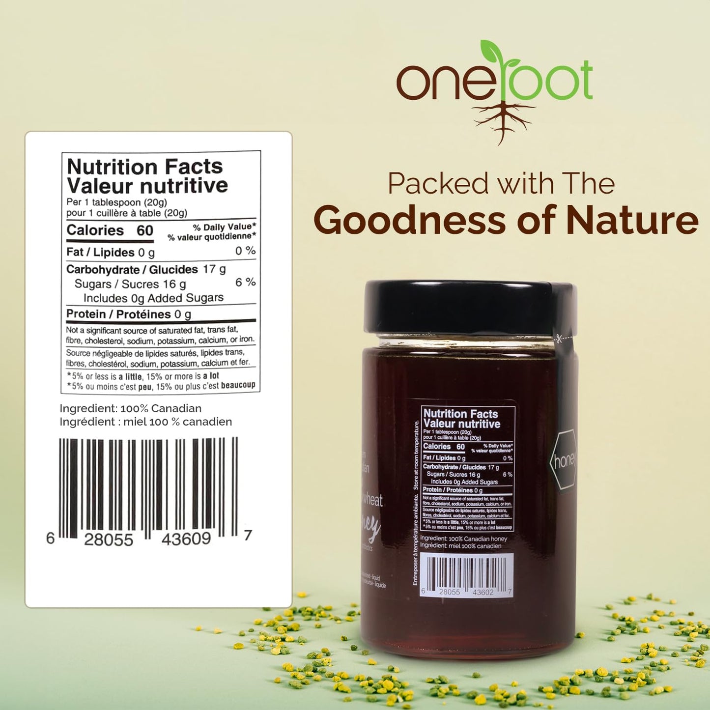 ONEROOT Canadian Raw Buckwheat Honey | Northern Ontario Harvest | Unpasteurized & Pure - Rich Antioxidant Content Exceeds Manuka | Certified Kosher (500g)