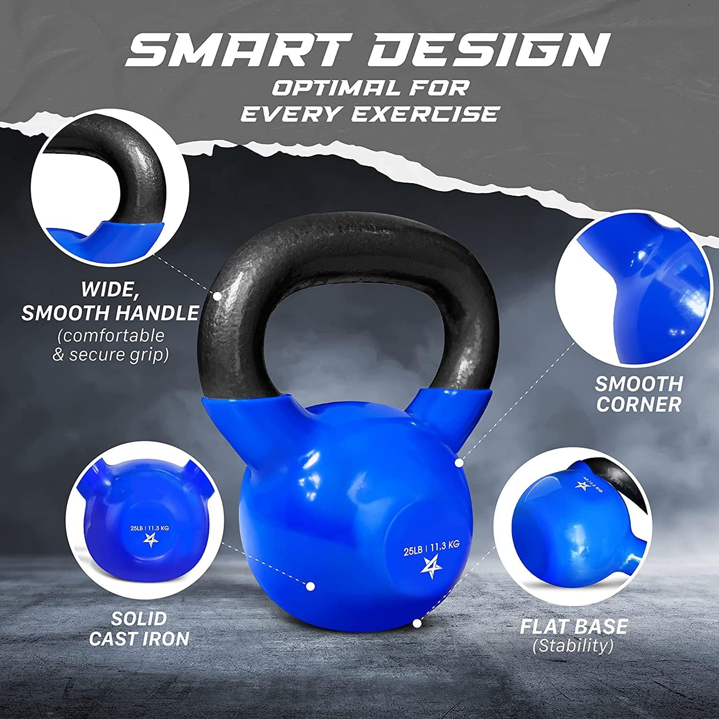 Yes4All Vinyl Coated Kettlebell Weights – Great for Full Body Workout and Strength Training – Vinyl Kettlebell 25 lbs