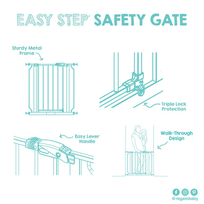 Regalo Easy Step 38.5-Inch (97.75cm) Extra Wide Baby Gate, Award Winning Brand, Includes 6-Inch (15.25cm) Extension Kit, 4 Pack Pressure Mount Kit and 4 Pack Wall Mount Kit