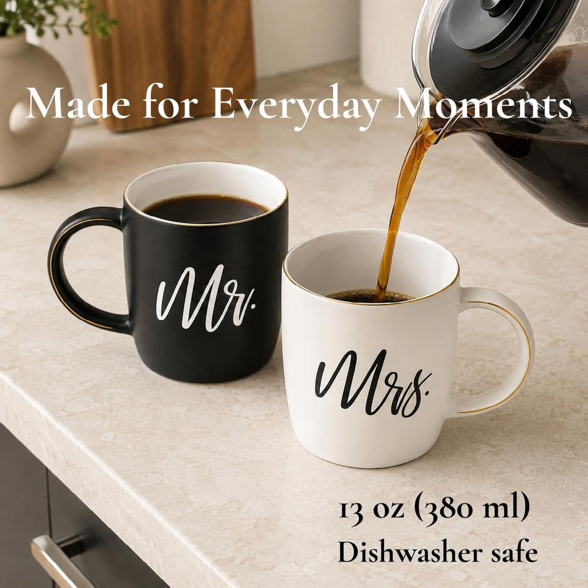 Triple Gifffted Mr and Mrs Coffee Mugs Couples Gift Set, 380 ml Ceramic 🍁 All In One Marketplace Canada