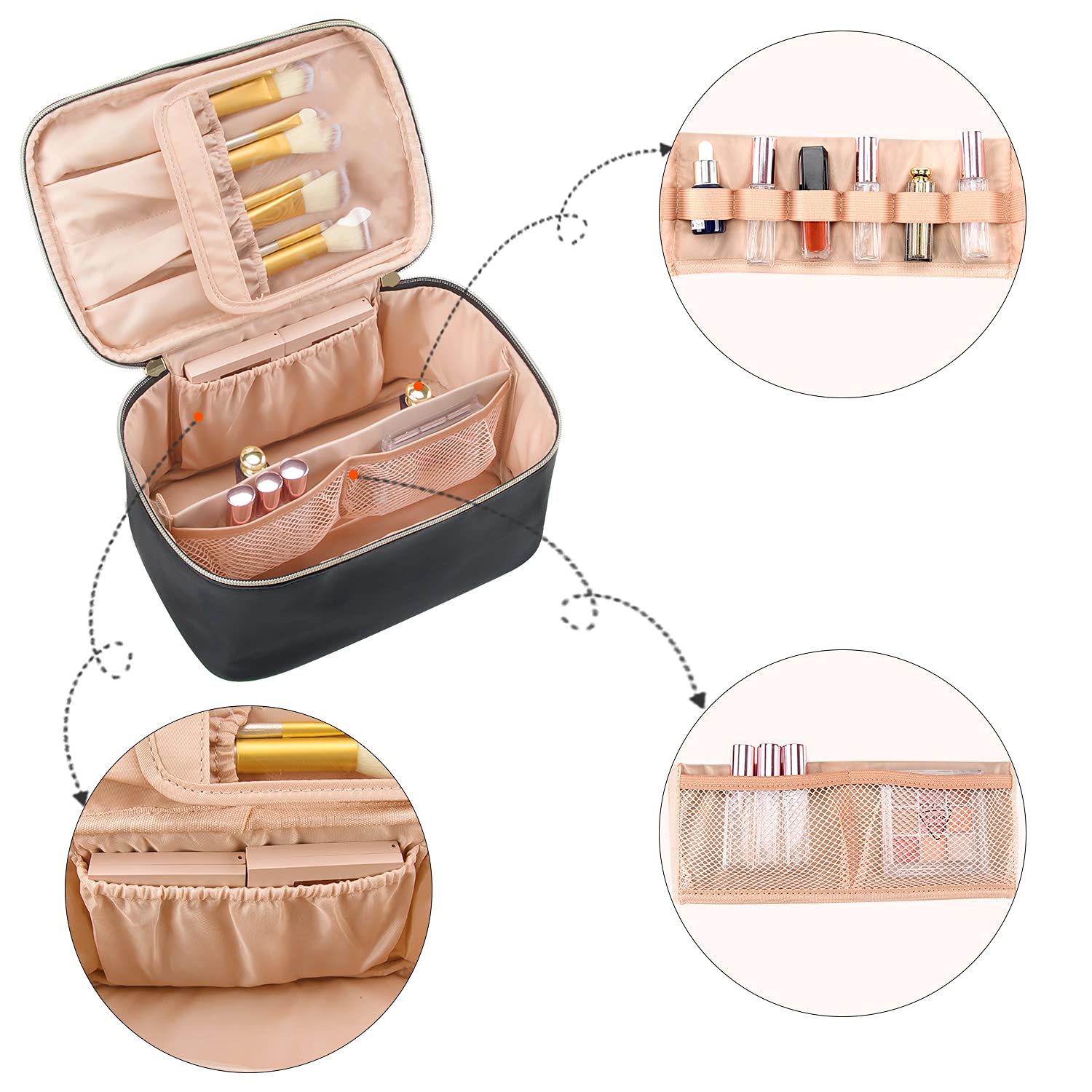 Makeup Bag, Portable Cosmetic Bag, Large Capacity Travel Makeup Case Organizer for Women and Girls, Train Case Makeup Bag for Toiletries for Traveling with Handle and Divider, Black - Available at All In One Marketplace Canada