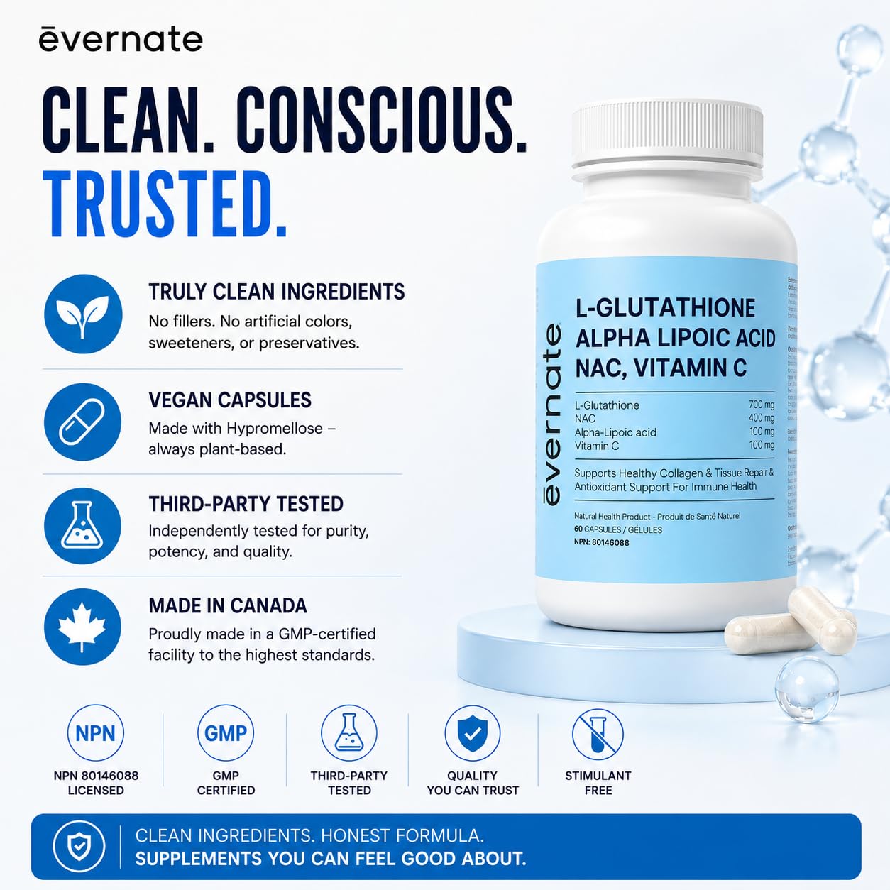 ALL-IN-ONE L-Glutathione 700 mg (Reduced) with NAC 400 mg, Alpha-Lipoic Acid 200 mg & Vitamin C (Per Serving: 2 Capsules) – Advanced Skin Brightening, Antioxidant & Immune Support Supplement – Made in Canada - Available at All In One Marketplace Canada