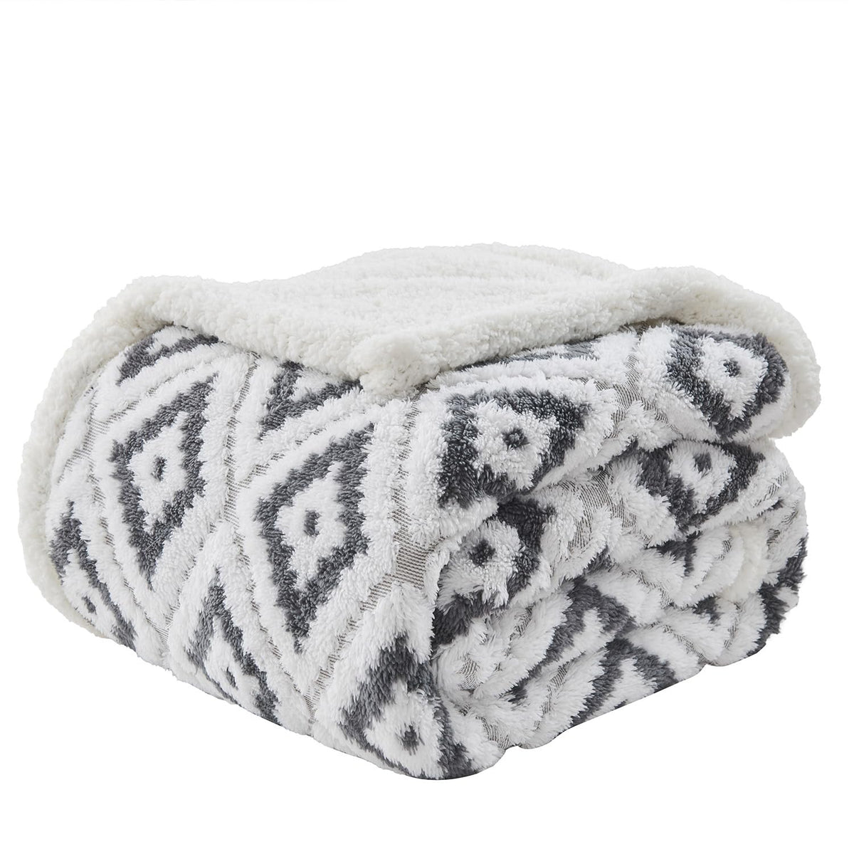 Lotus Karen Sherpa Throw Blankets for Couch Thick and Warm Blanket for Winter Soft Fuzzy Cozy Fluffy Blanket for Sofa Diamond Jacquard Grey 50"x60" 🍁 All In One Marketplace Canada