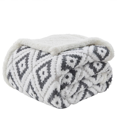 Lotus Karen Sherpa Throw Blankets for Couch Thick and Warm Blanket for Winter Soft Fuzzy Cozy Fluffy Blanket for Sofa Diamond Jacquard Grey 50"x60" 🍁 All In One Marketplace Canada