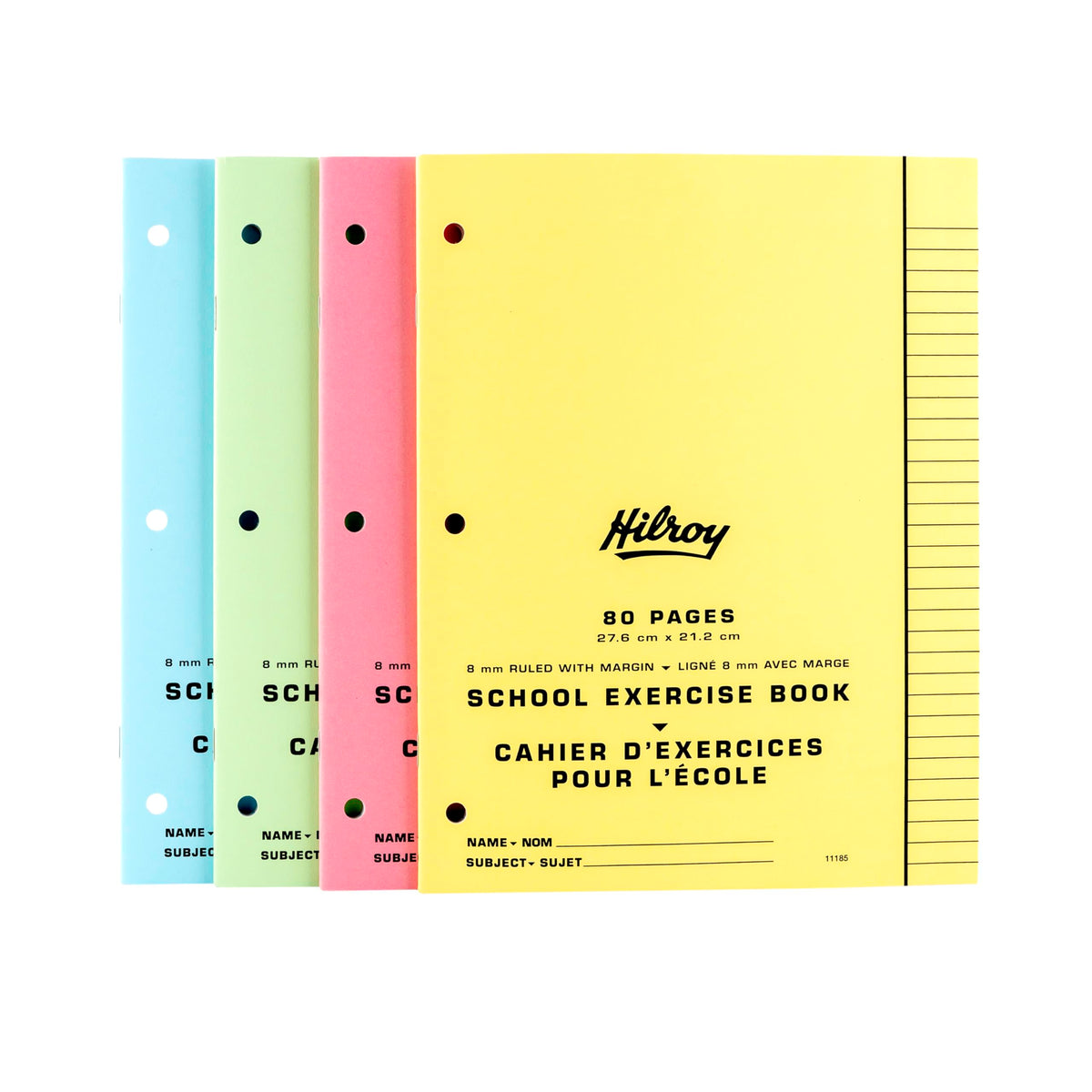 Hilroy Stitched Exercise Book, 8 mm Ruled with Margin, 3-Hole Punched, 80 Pages/40 Sheets, 20-Pack, Assorted Colour Covers (11185)