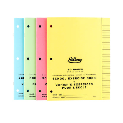 Hilroy Stitched Exercise Book, 8 mm Ruled with Margin, 3-Hole Punched, 80 Pages/40 Sheets, 20-Pack, Assorted Colour Covers (11185)