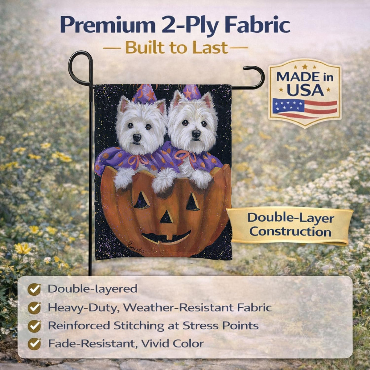 Caroline's Treasures PPP3205GF Westie Halloween Pumpkin Ride Flag Garden Size, Small, Multicolor