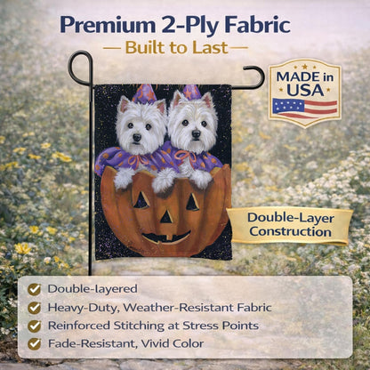 Caroline's Treasures PPP3205GF Westie Halloween Pumpkin Ride Flag Garden Size, Small, Multicolor