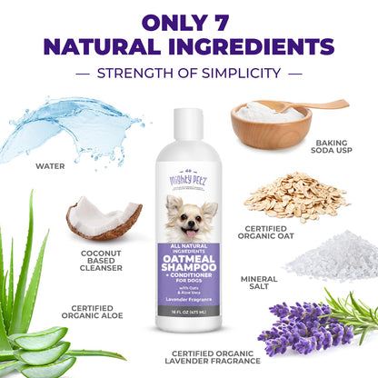Mighty Petz 2-in-1 Oatmeal Dog Shampoo & Conditioner – Made with 7 Natural Ingredients Including Oatmeal & Aloe Vera – Large Bottle 16 oz