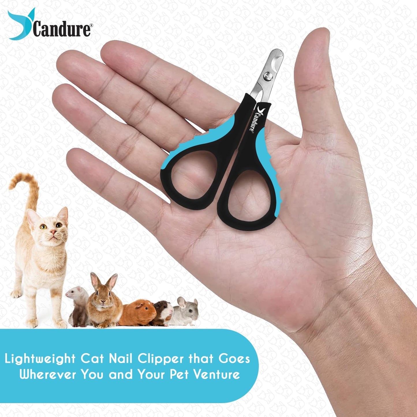 Candure Cat Nail Clippers for Indoor Cats, Rabbits, Hamsters, and Birds with Precise Angled Edges to Ensure Easy & Safe Trimming Stainless Steel Cat & Dog Nail Trimmer for At-Home Cat Grooming