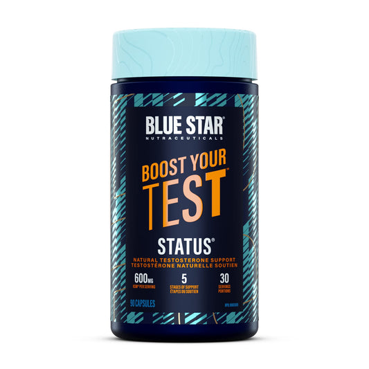 Blue Star Nutraceuticals Status - Natural Testosterone Support, Helps Increase Testosterone Levels & Muscle Strength, Clinically Researched Ingredients, 90 Veggie Caps, 30 Day Supply (NPN 80083809) - Available at All In One Marketplace Canada